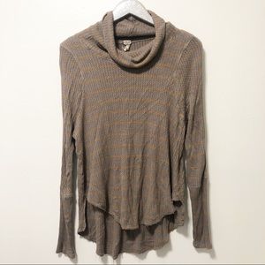 Free People Cowl Neck Waffle Knit Striped Henley
